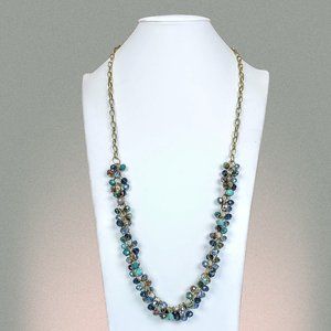 Gold Tone Beaded Matinee Sea Link Statement Necklace
